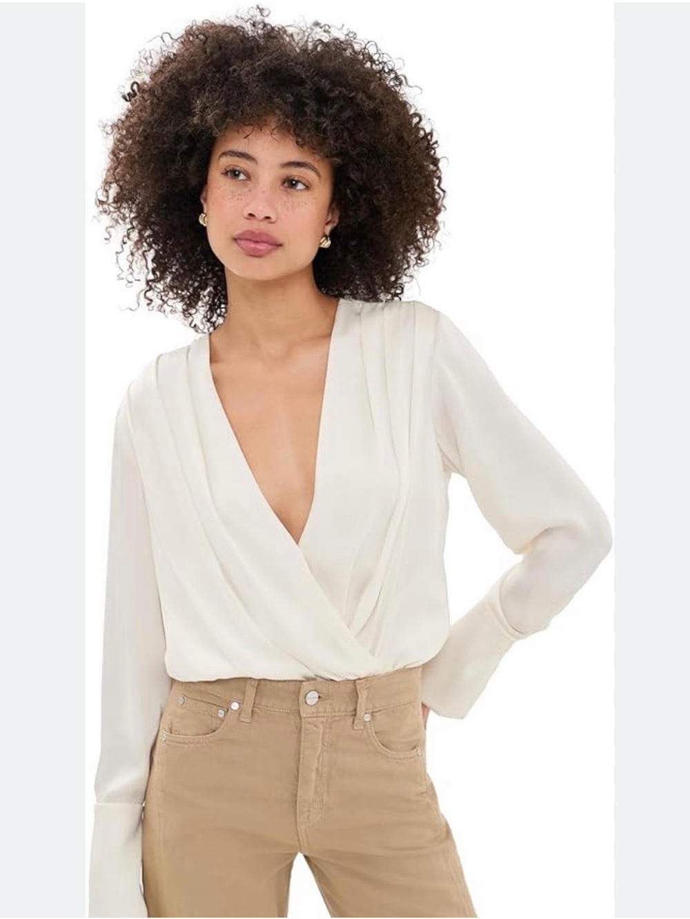 Favorite Daughter Ivory The Date Blouse Thong Bodysuit Size Small